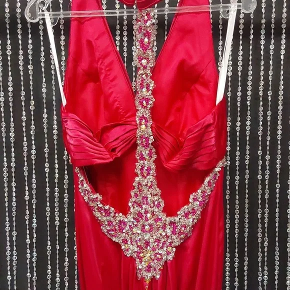 Xcite Satin Fancy Back Prom Dress 30189 Raspberry - Picture 6 of 6